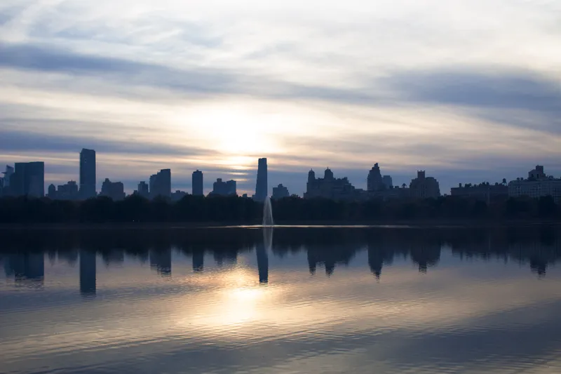 A calm reservoir landscape